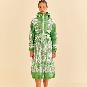 Green Macaw Elegance Long Raincoat